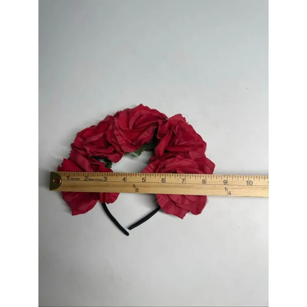 Red Rose Floral Headband Romantic Statement Hair Festival Party OS Adult